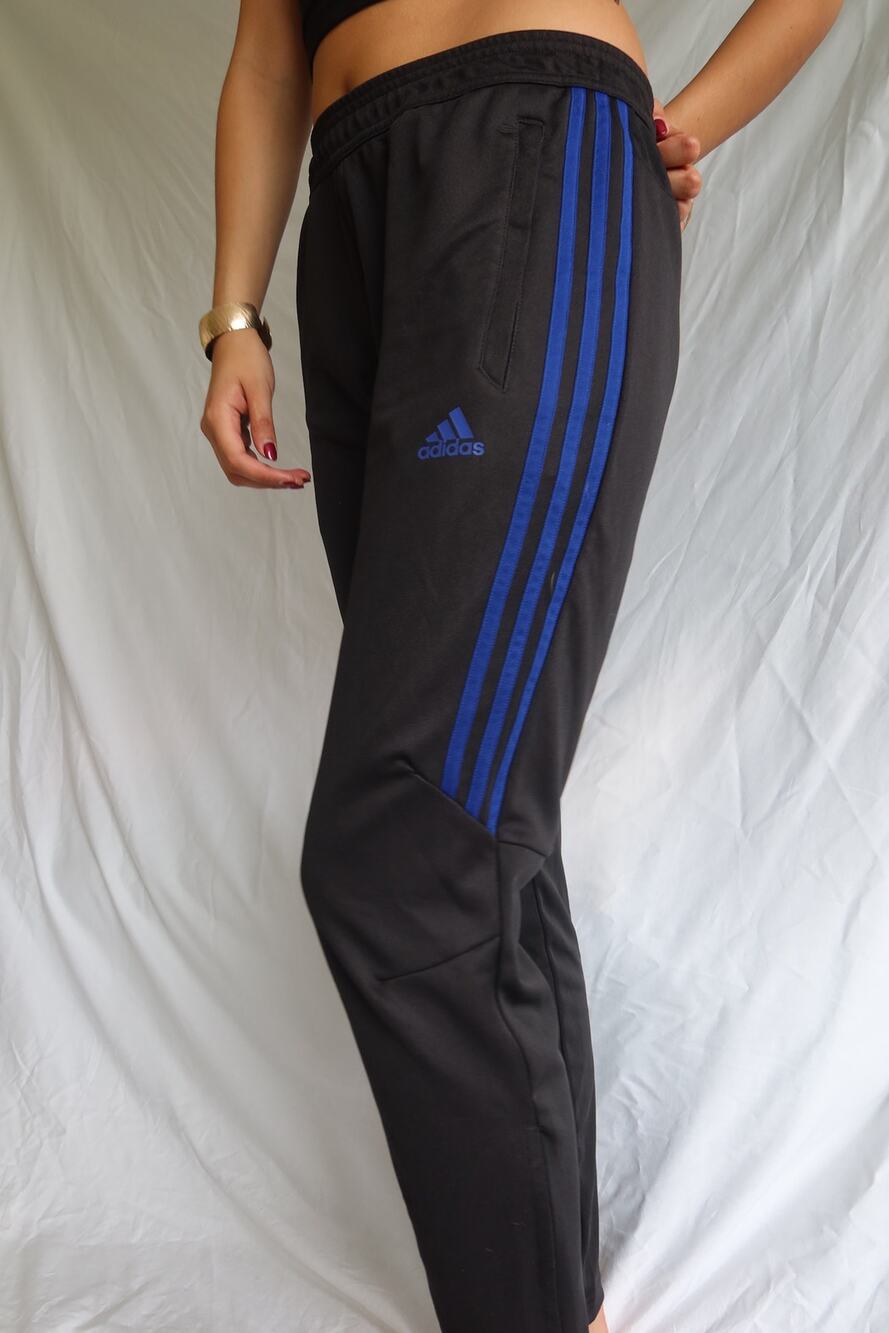 Adidas black blue striped soccer pants with side zipper